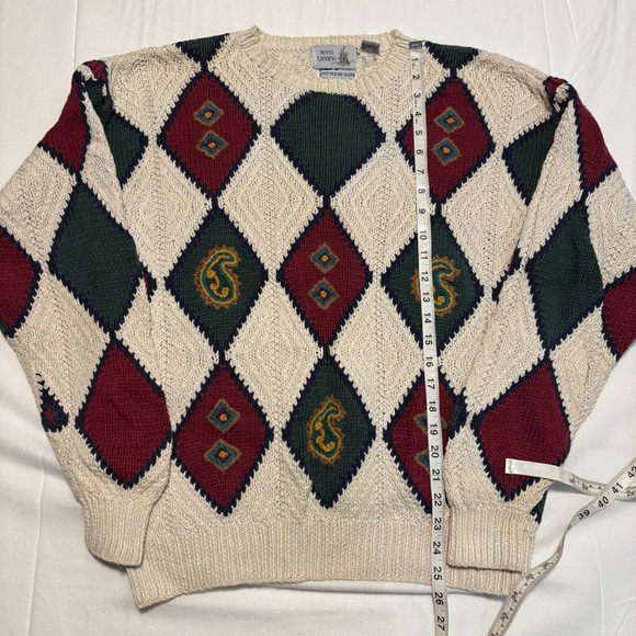 Vintage Penn's Landing Knit Sweater Mens Large Diamond Argyle Pattern Red Green - Picture 4 of 8